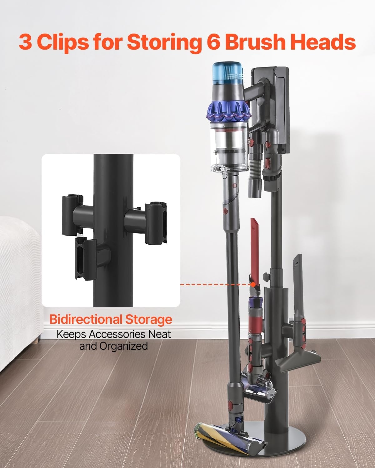 image:imageVEVOR Vacuum Stand Compatible with V6 V7 V8 V10 V11 V15 Stable Vacuum Stand Holder with 4 Hooks for DC30 DC31 DC34 DC35 DC58 DC59 DC62 D74 Cordless Upright Vacuum Cleaners amp AccessoriesBlack Extendable Tube