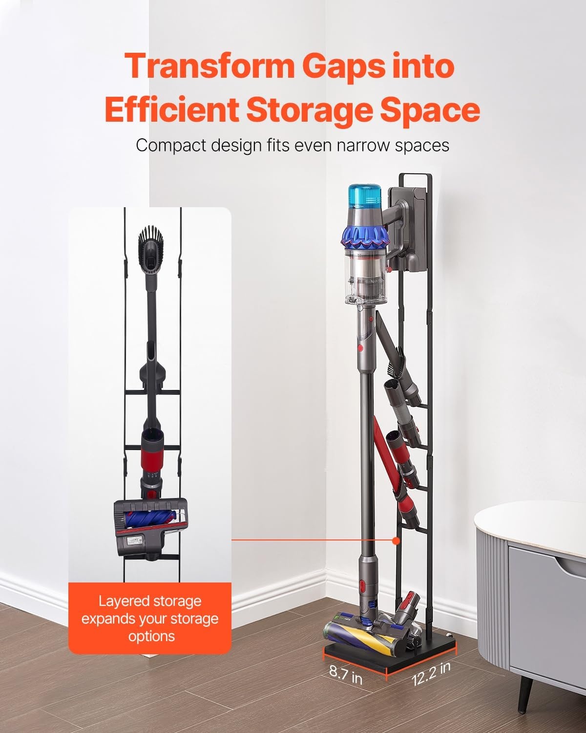 image:imageVEVOR Vacuum Stand Compatible with V6 V7 V8 V10 V11 V15 Stable Vacuum Stand Holder with 4 Hooks for DC30 DC31 DC34 DC35 DC58 DC59 DC62 D74 Cordless Upright Vacuum Cleaners amp AccessoriesBlack Frame With Wheels