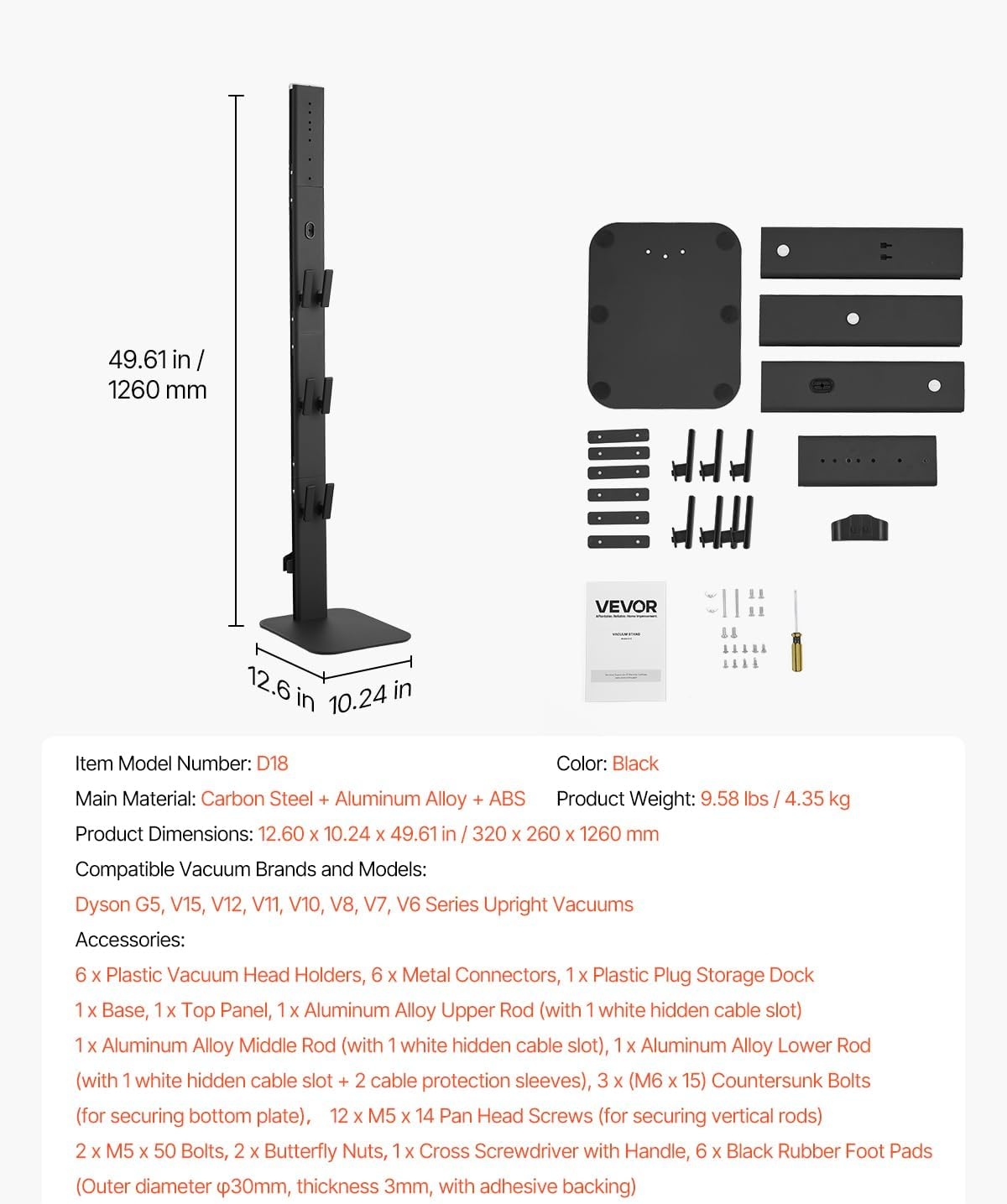 image:imageVEVOR Vacuum Stand Compatible with V6 V7 V8 V10 V11 V15 Stable Vacuum Stand Holder with 4 Hooks for DC30 DC31 DC34 DC35 DC58 DC59 DC62 D74 Cordless Upright Vacuum Cleaners amp AccessoriesBlack Board