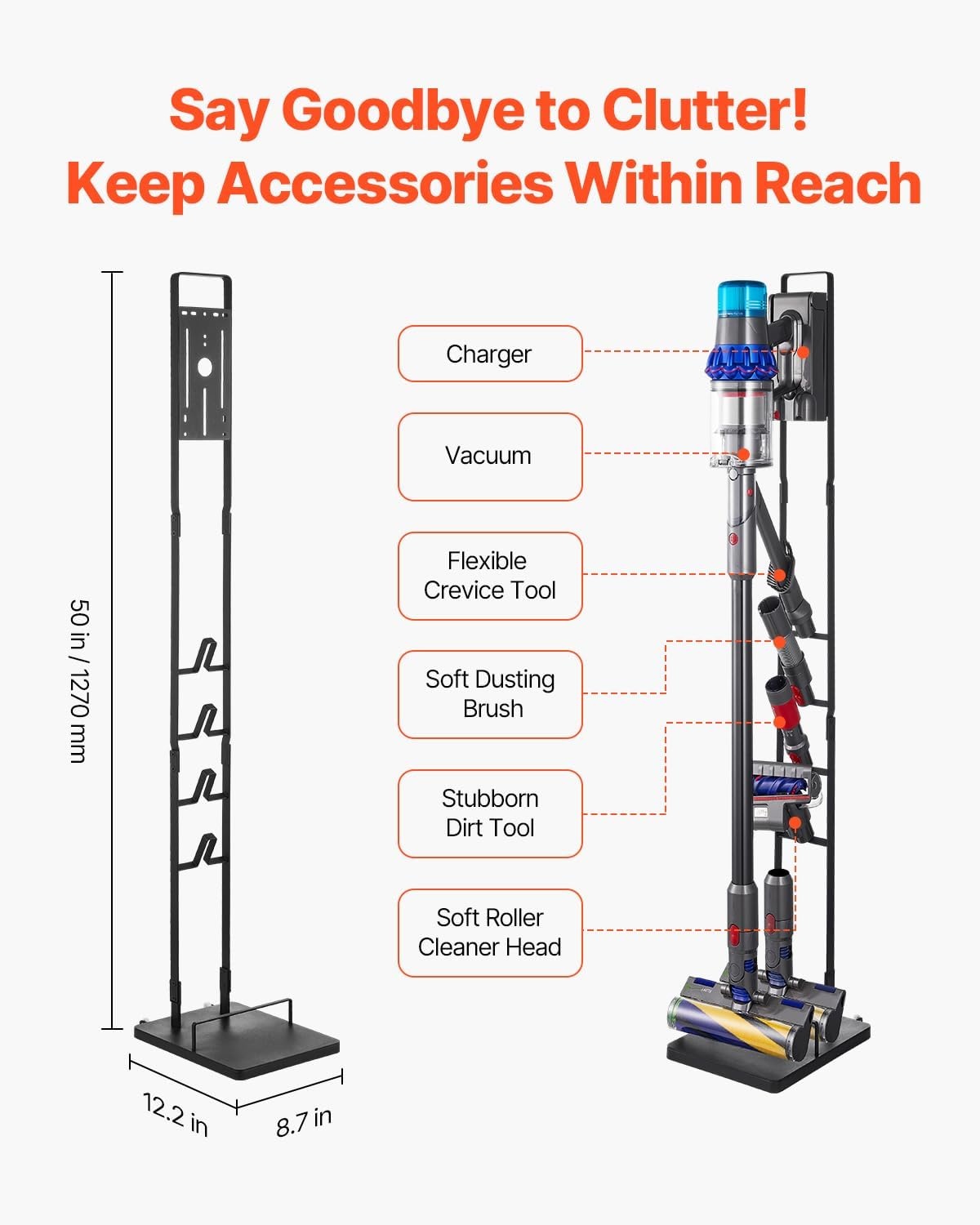 image:imageVEVOR Vacuum Stand Compatible with V6 V7 V8 V10 V11 V15 Stable Vacuum Stand Holder with 4 Hooks for DC30 DC31 DC34 DC35 DC58 DC59 DC62 D74 Cordless Upright Vacuum Cleaners amp AccessoriesBlack Frame With Wheels
