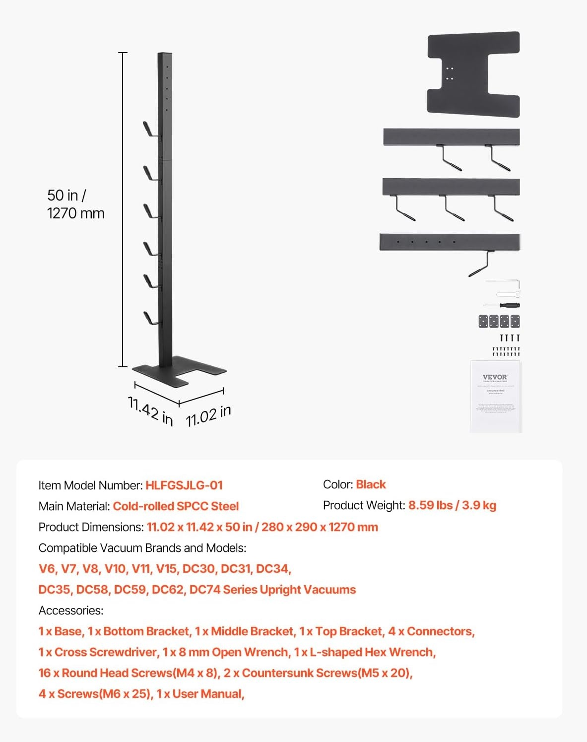 image:imageVEVOR Vacuum Stand Compatible with V6 V7 V8 V10 V11 V15 Stable Vacuum Stand Holder with 4 Hooks for DC30 DC31 DC34 DC35 DC58 DC59 DC62 D74 Cordless Upright Vacuum Cleaners amp AccessoriesBlack Tube