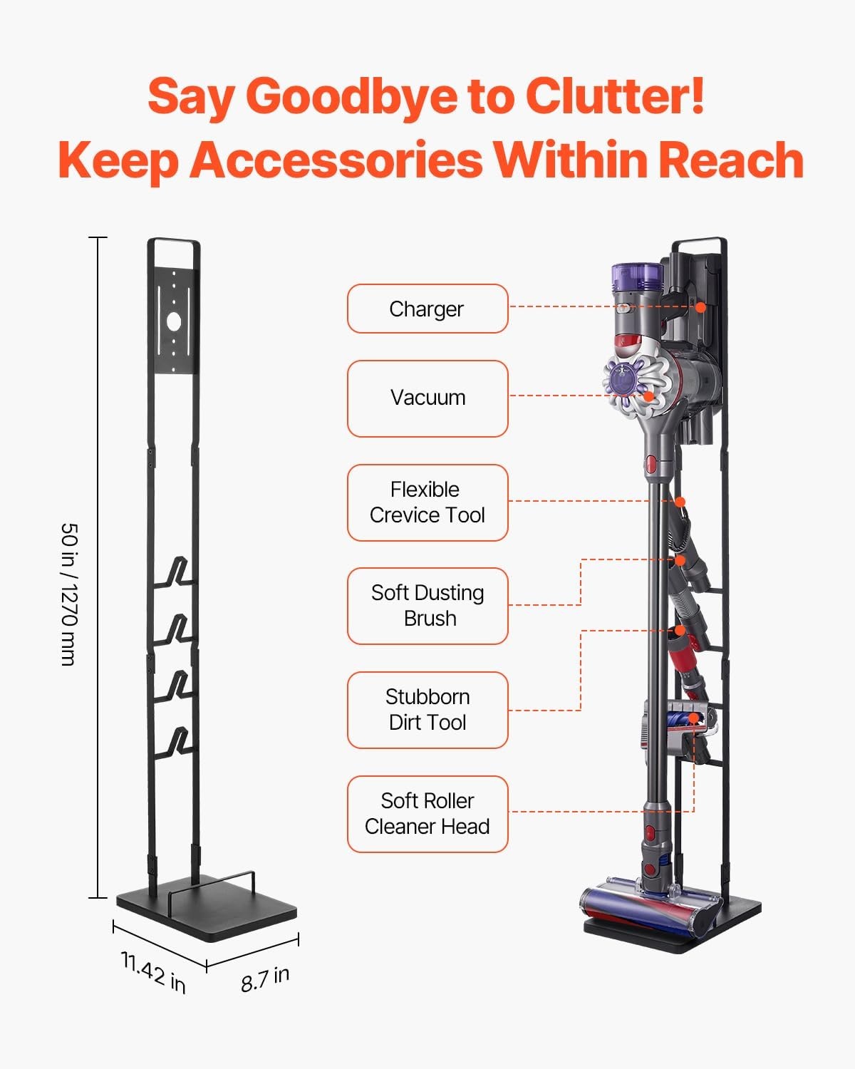 image:imageVEVOR Vacuum Stand Compatible with V6 V7 V8 V10 V11 V15 Stable Vacuum Stand Holder with 4 Hooks for DC30 DC31 DC34 DC35 DC58 DC59 DC62 D74 Cordless Upright Vacuum Cleaners amp AccessoriesBlack Frame