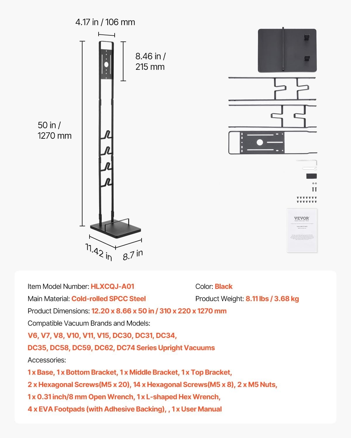 image:imageVEVOR Vacuum Stand Compatible with V6 V7 V8 V10 V11 V15 Stable Vacuum Stand Holder with 4 Hooks for DC30 DC31 DC34 DC35 DC58 DC59 DC62 D74 Cordless Upright Vacuum Cleaners amp AccessoriesBlack Frame