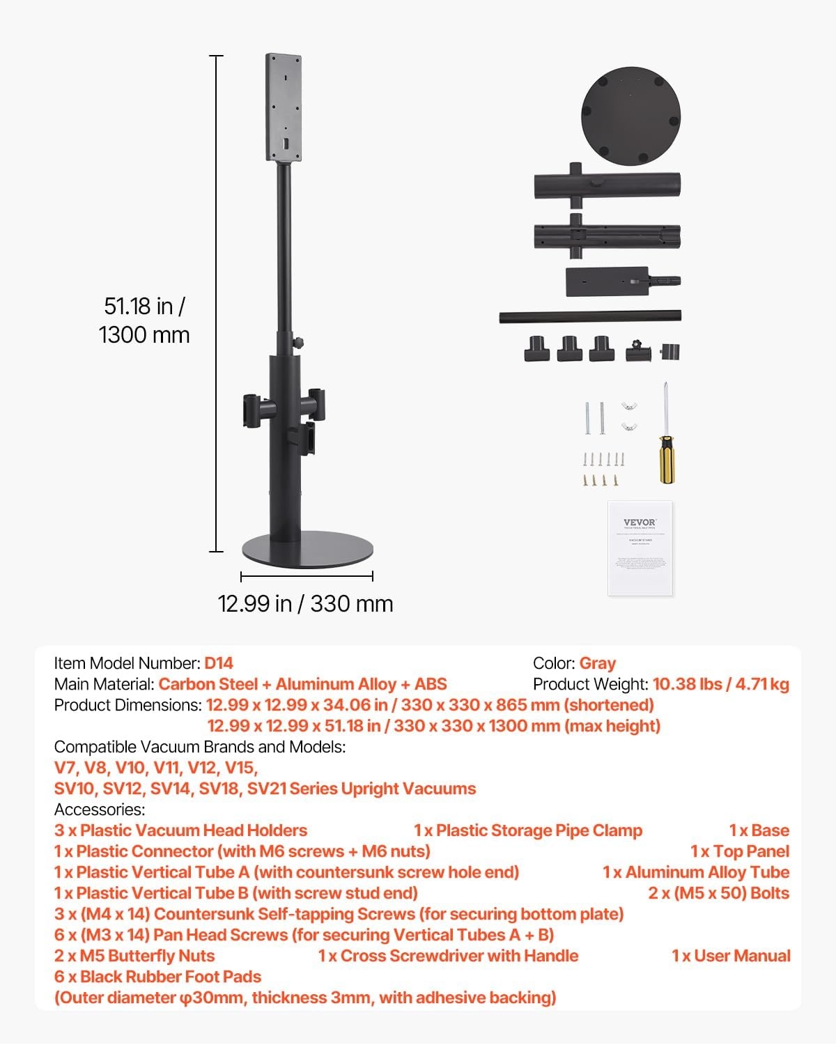 image:imageVEVOR Vacuum Stand Compatible with V6 V7 V8 V10 V11 V15 Stable Vacuum Stand Holder with 4 Hooks for DC30 DC31 DC34 DC35 DC58 DC59 DC62 D74 Cordless Upright Vacuum Cleaners amp AccessoriesBlack Extendable Tube