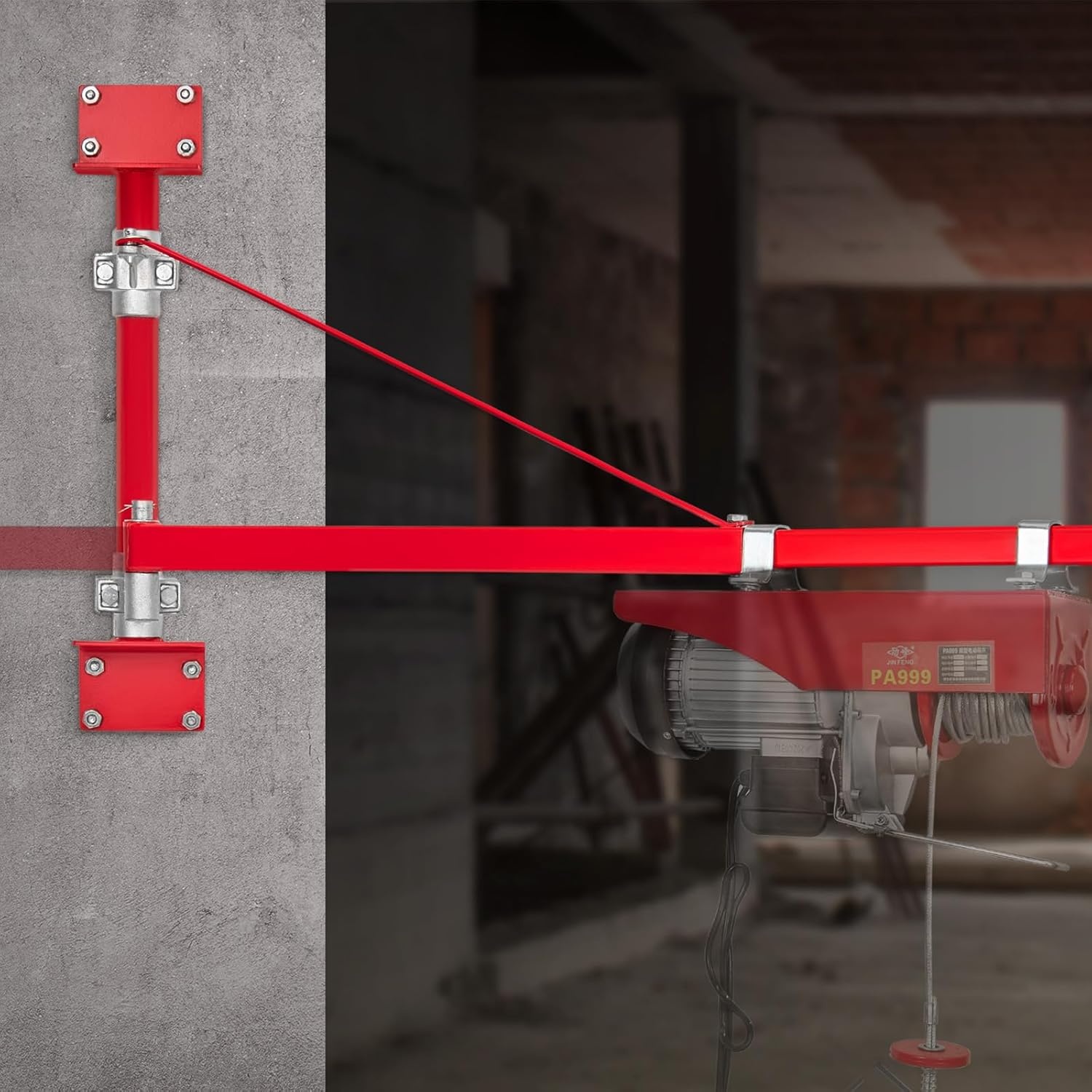 image:imageVEVOR Wall Mount Jib Crane 1320 lbs Max Load Capacity Electric Scaffolding Lift Electric Hoist Holder Swing Arm with Pole Steel Hoist Frame 180 Swivel Scaffold Lifting Arm for Electric Hoist330660 LBS