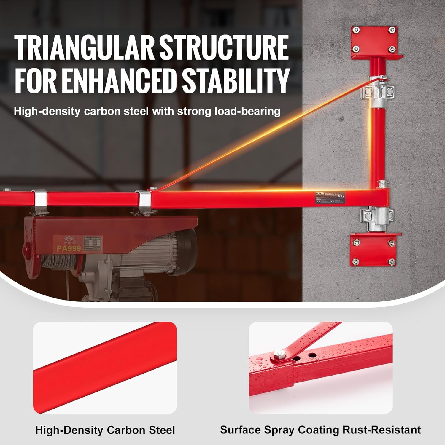 image:imageVEVOR Wall Mount Jib Crane 1320 lbs Max Load Capacity Electric Scaffolding Lift Electric Hoist Holder Swing Arm with Pole Steel Hoist Frame 180 Swivel Scaffold Lifting Arm for Electric Hoist330660 LBS