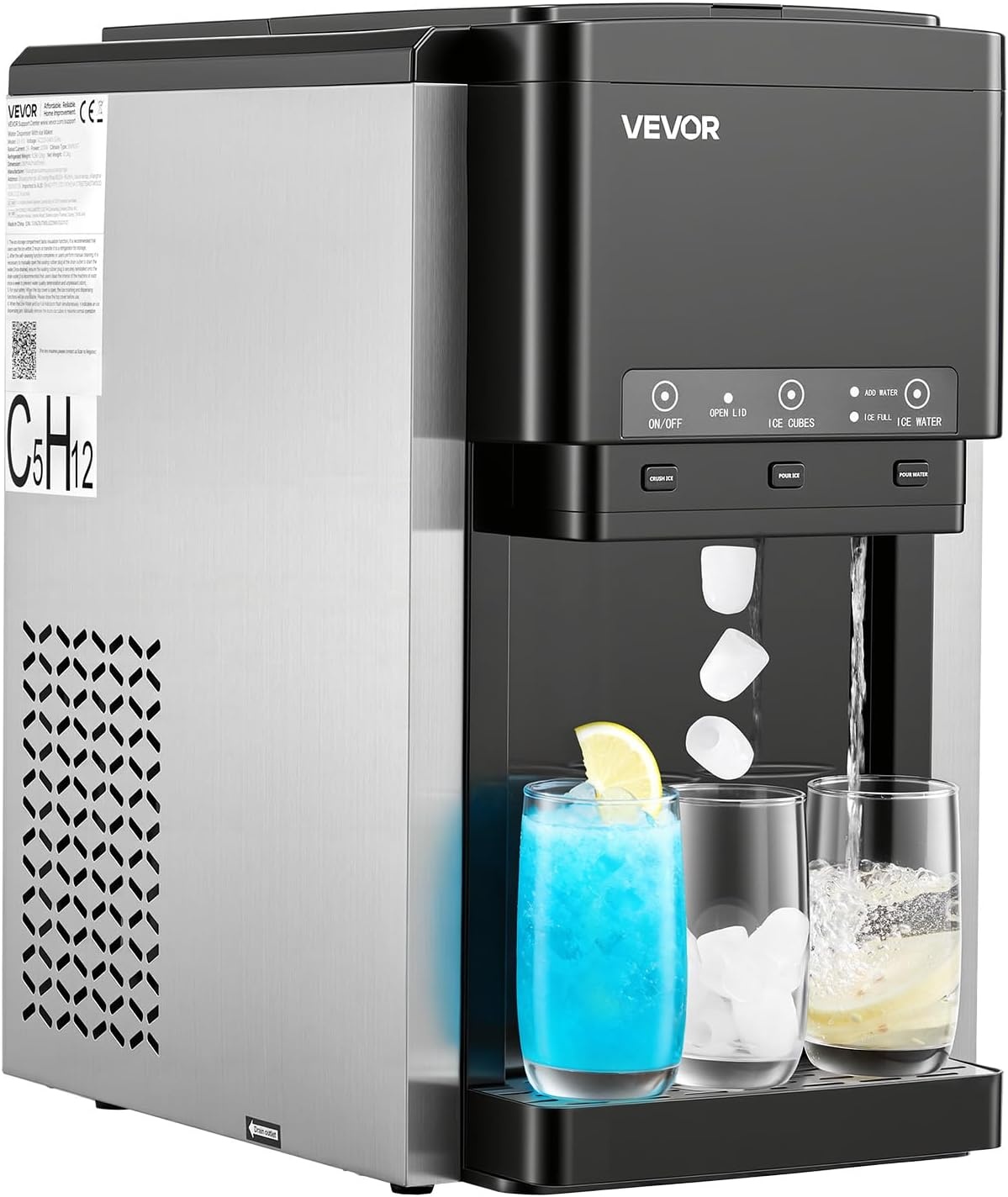 image:imageVEVOR Water Dispenser with Ice Maker 3in1 Countertop Water Dispenser 35 LBS24H 12 Cubes7 Min Fast Ice Making with 4 LBS Storage BulletCrushed ICES amp ColdWater for Home Kitchen PartyCountertop35 LBS24H