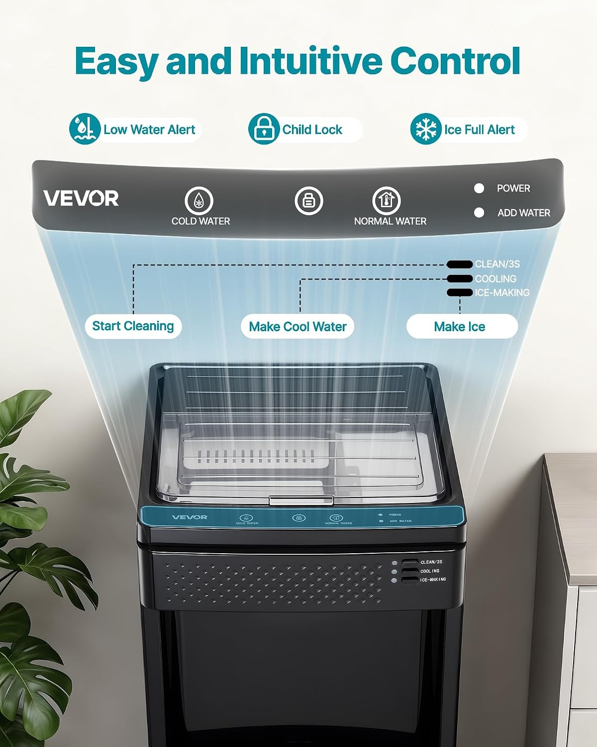 image:imageVEVOR Water Dispenser with Ice Maker 3in1 Countertop Water Dispenser 35 LBS24H 12 Cubes7 Min Fast Ice Making with 4 LBS Storage BulletCrushed ICES amp ColdWater for Home Kitchen Party33 LBS24HFloorStanding