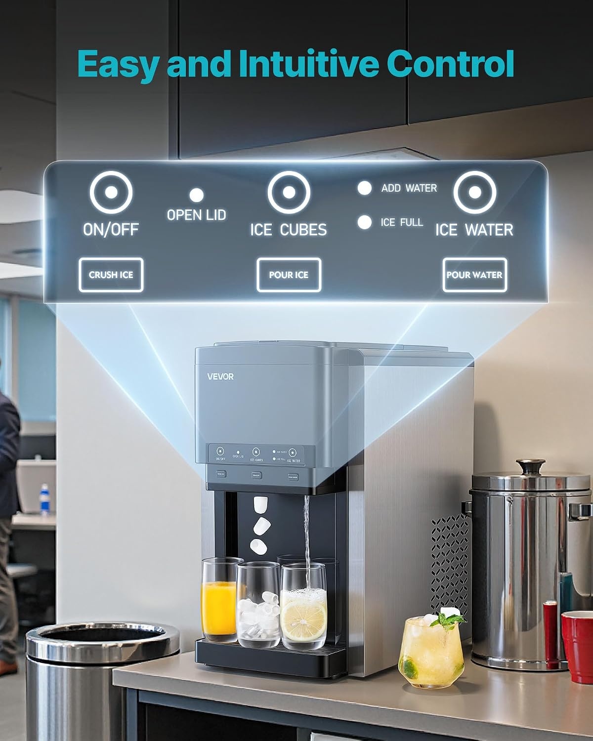 image:imageVEVOR Water Dispenser with Ice Maker 3in1 Countertop Water Dispenser 35 LBS24H 12 Cubes7 Min Fast Ice Making with 4 LBS Storage BulletCrushed ICES amp ColdWater for Home Kitchen PartyCountertop35 LBS24H