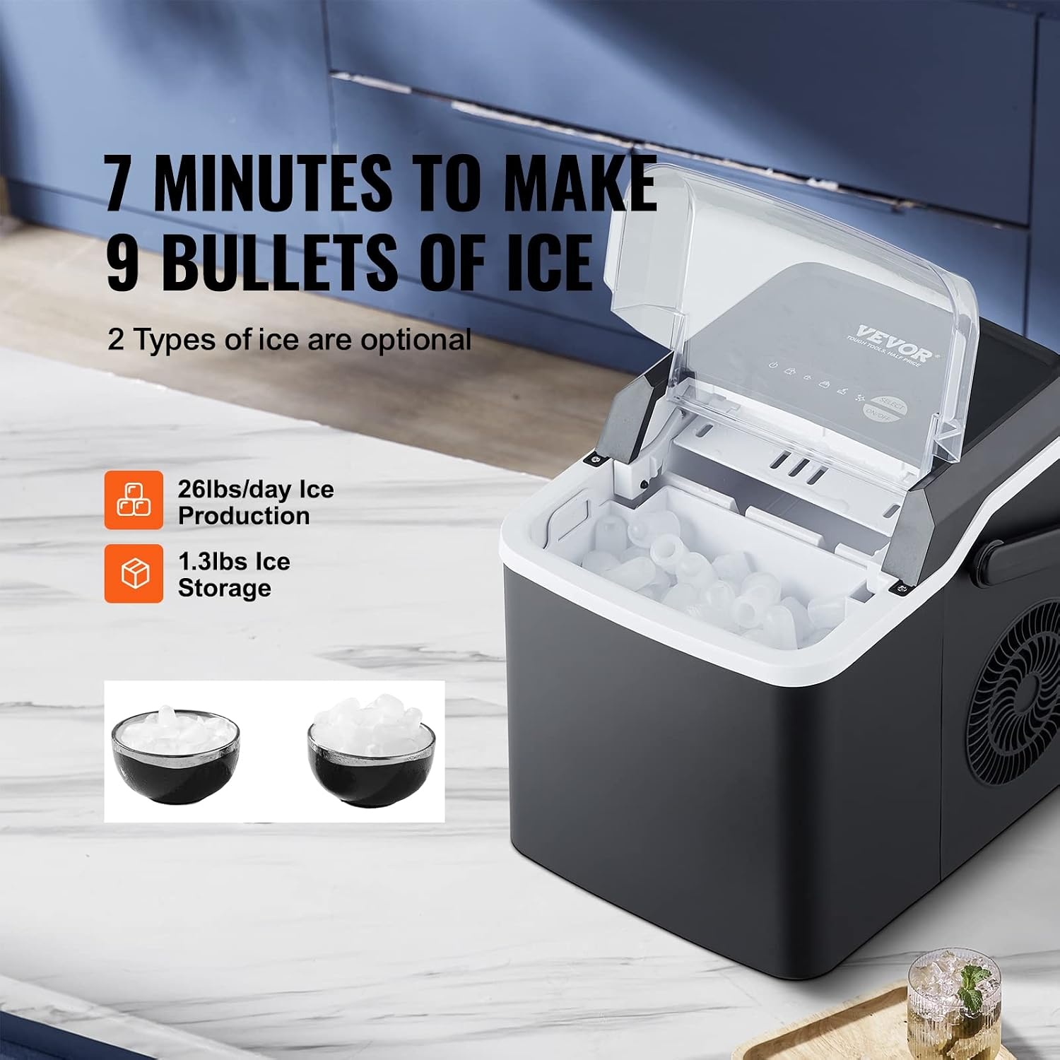 image:imageVEVOR Water Dispenser with Ice Maker 3in1 Countertop Water Dispenser 35 LBS24H 12 Cubes7 Min Fast Ice Making with 4 LBS Storage BulletCrushed ICES amp ColdWater for Home Kitchen Party26lbs24H