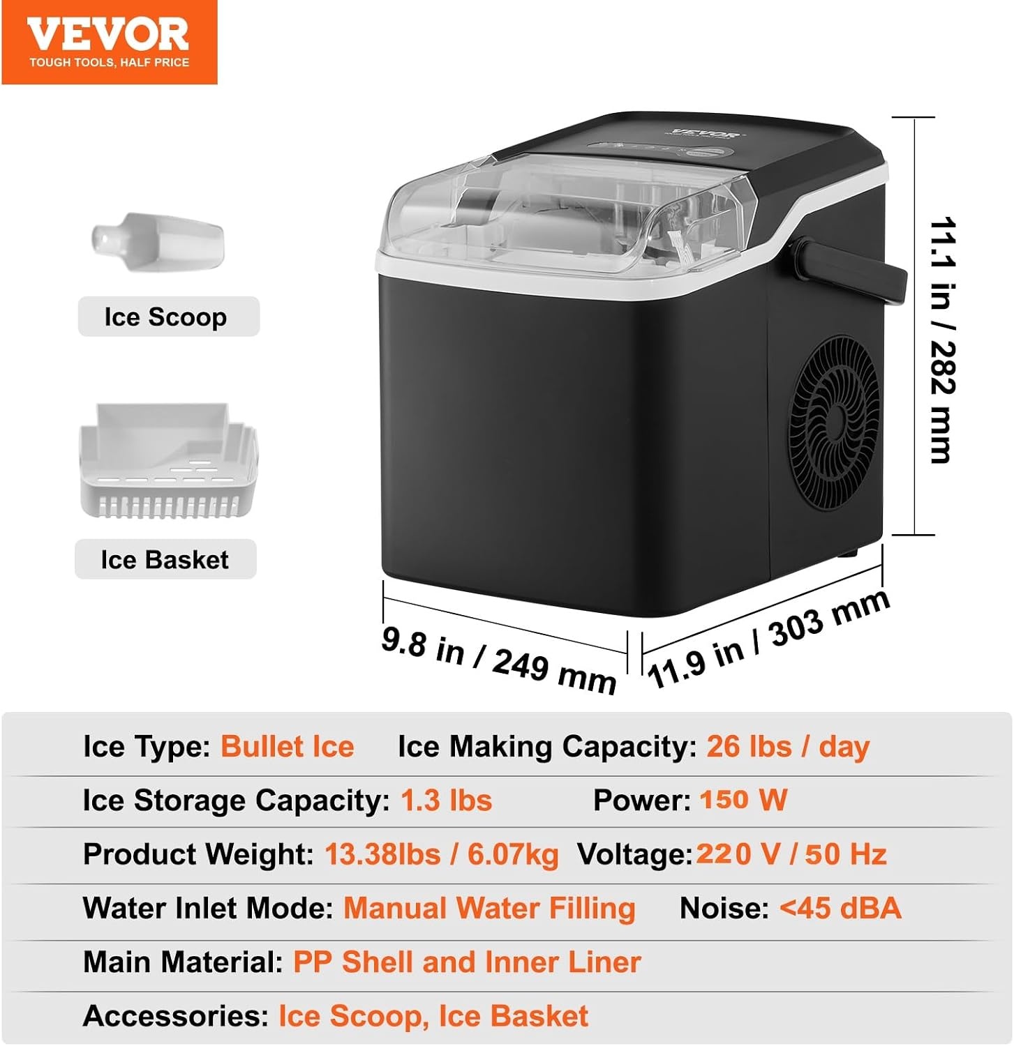 image:imageVEVOR Water Dispenser with Ice Maker 3in1 Countertop Water Dispenser 35 LBS24H 12 Cubes7 Min Fast Ice Making with 4 LBS Storage BulletCrushed ICES amp ColdWater for Home Kitchen Party26lbs24H