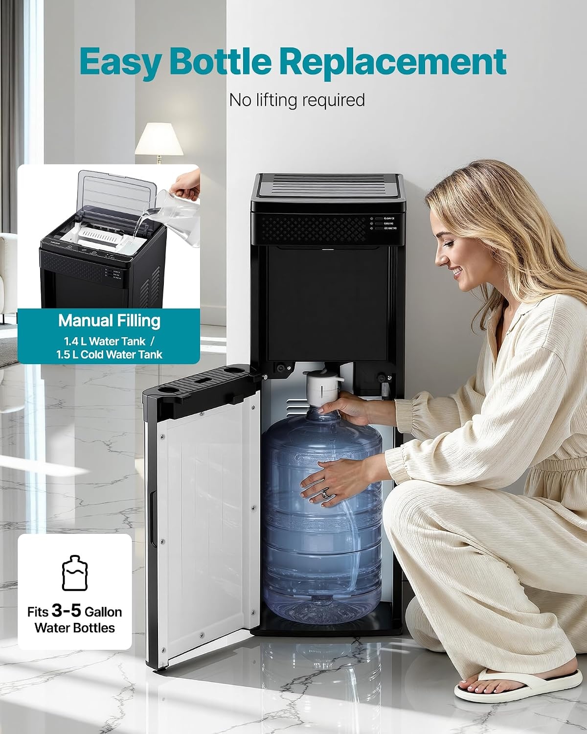 image:imageVEVOR Water Dispenser with Ice Maker 3in1 Countertop Water Dispenser 35 LBS24H 12 Cubes7 Min Fast Ice Making with 4 LBS Storage BulletCrushed ICES amp ColdWater for Home Kitchen Party33 LBS24HFloorStanding