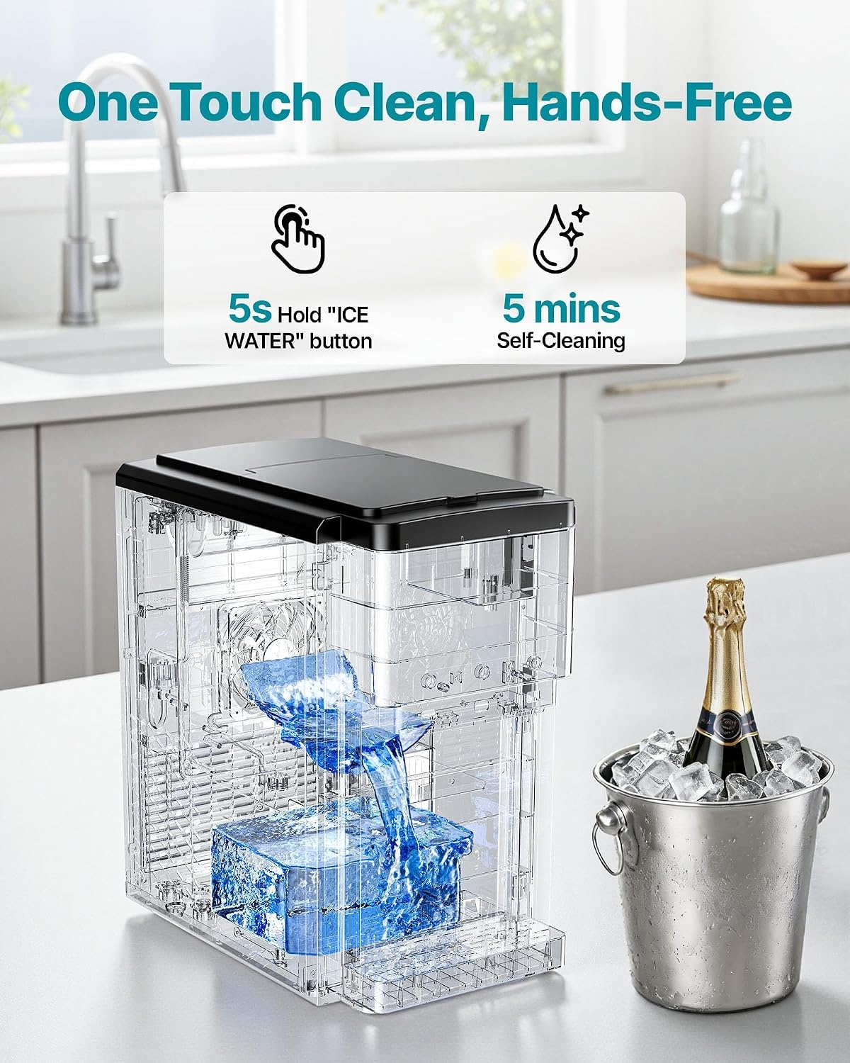 image:imageVEVOR Water Dispenser with Ice Maker 3in1 Countertop Water Dispenser 35 LBS24H 12 Cubes7 Min Fast Ice Making with 4 LBS Storage BulletCrushed ICES amp ColdWater for Home Kitchen PartyCountertop35 LBS24H