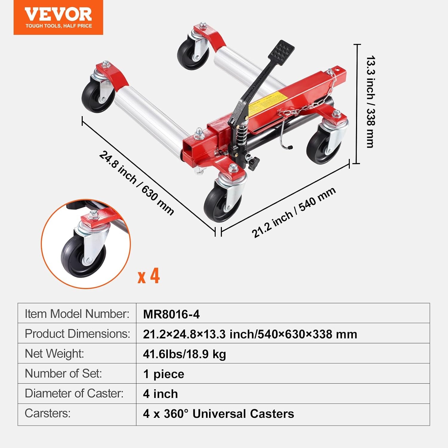 image:imageVEVOR Wheel Dolly Max Capacity 1500 Lbs Car Jack Dolly Lifter with 360 Rotatable Wheels Heavy Duty Vehicle Positioning Hydraulic Tire Jack for Vehicle Repair and MovingRed