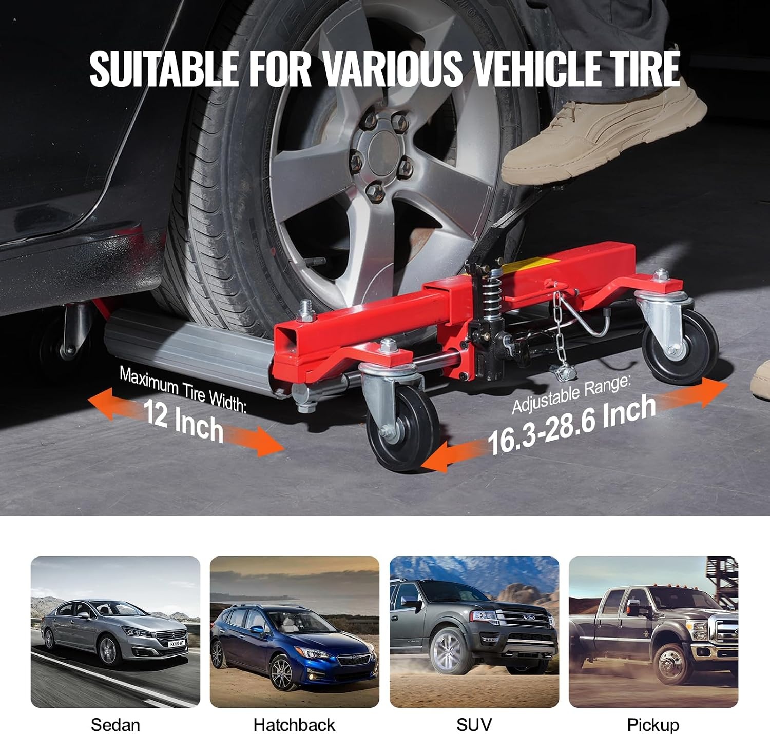 image:imageVEVOR Wheel Dolly Max Capacity 1500 Lbs Car Jack Dolly Lifter with 360 Rotatable Wheels Heavy Duty Vehicle Positioning Hydraulic Tire Jack for Vehicle Repair and MovingRed