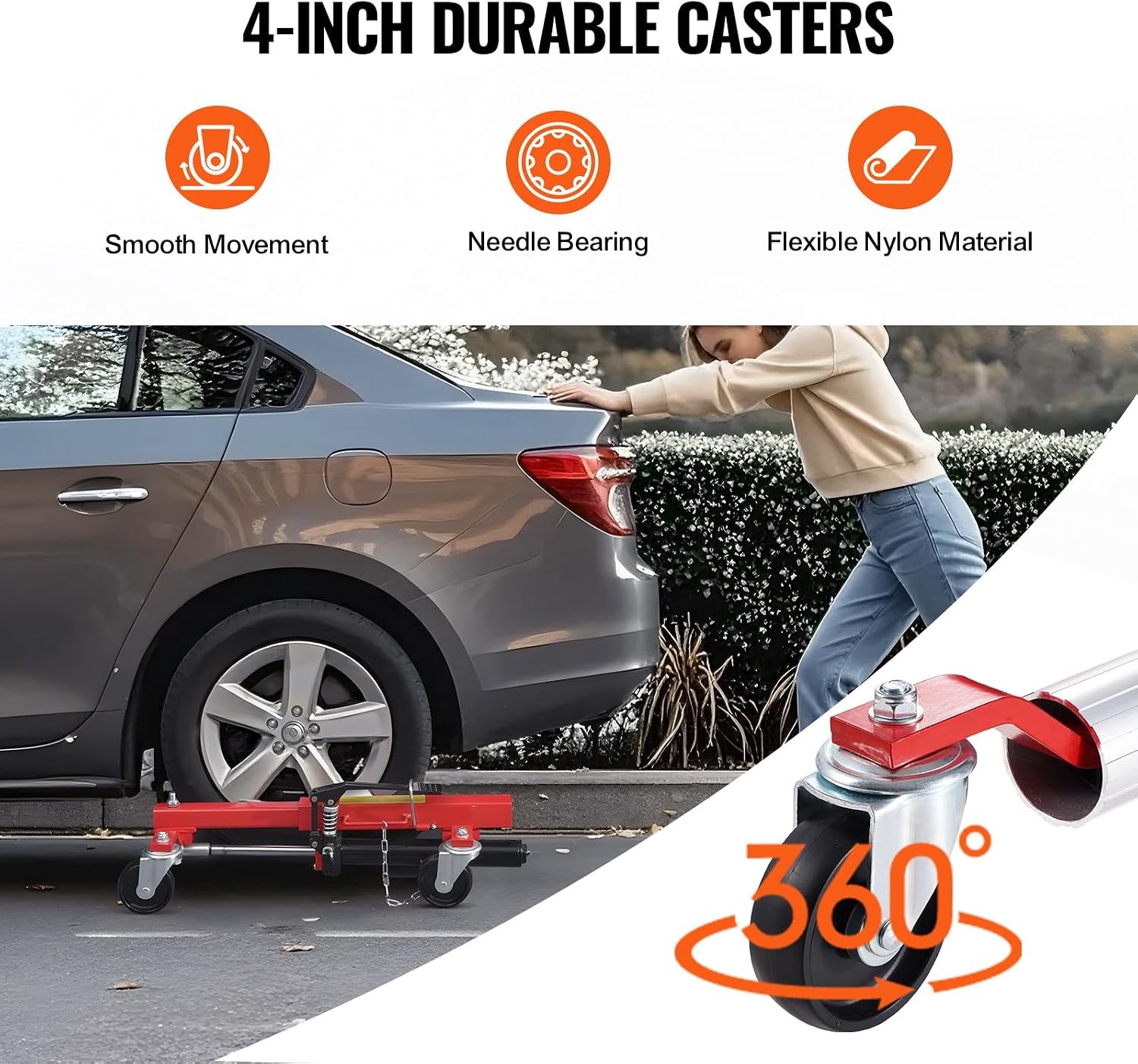 image:imageVEVOR Wheel Dolly Max Capacity 1500 Lbs Car Jack Dolly Lifter with 360 Rotatable Wheels Heavy Duty Vehicle Positioning Hydraulic Tire Jack for Vehicle Repair and MovingRed