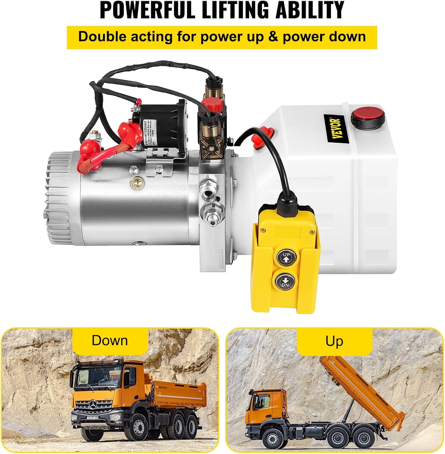image:imageVevor Hydraulic Pump 3 Quart Hydraulic Power Unit Double Acting Hydraulic Pump for Dump Trailer Car Lifting 12V DC Plastic Oil Reservoir Plastic Double Acting Industrial amp Scientific