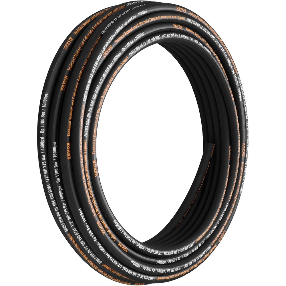 image:imageBulk Coiled Rubber Hydraulic Hose  34 x 50 ft 3120 PSI 2Wire Braid 20C to 140C12 inch x 100 ft