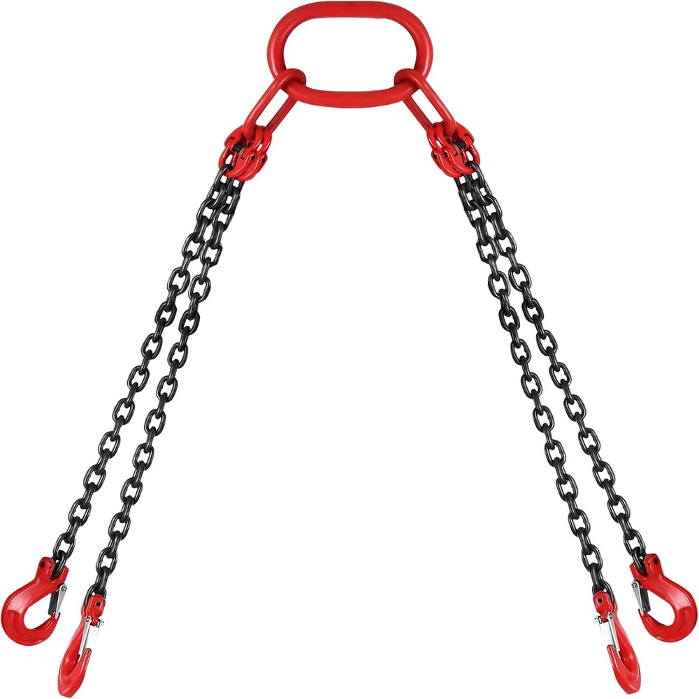 image:imageHappybuy 10FT Chain Sling 516 Inch X 10 FT Engine Lift Chain G80 Alloy Steel Engine Chain Hoist Lifts 3 Ton with 4 Leg Grab Hooks Used in Mining Machinery Ports Building5FT
