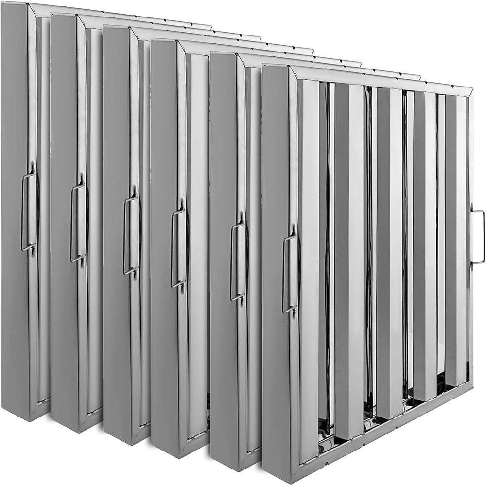 image:imageVBENLEM Pack of 6 Hood Filters 195W x 195H Inch 430 Stainless Steel 4 Grooves Commercial Hood Filters Range Hood Filter for Grease Rated Commercial Kitchen Exhaust Hoods195W x 195H Inch