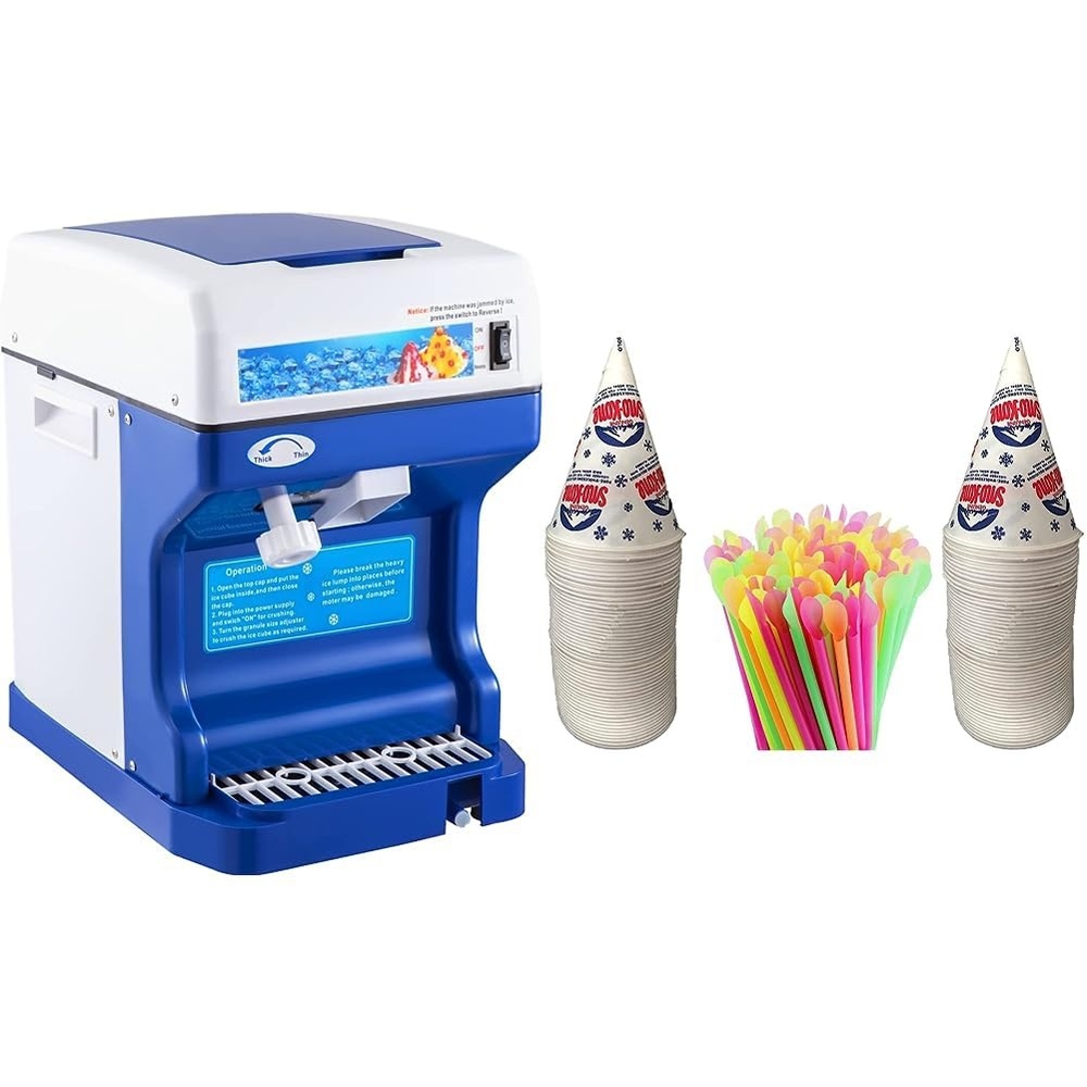image:imageVEVOR 110V Electric Shaved Ice Machine 250W Snow Cone Maker Tabletop wAdjustable Ice Texture Ice Shaving Machine 265LBshr for Home and Commerical Use Concession Essentials 100 Count 6oz Snow Cone Cups with 100 8 Neon Spoon Straws Pack of 200ct 100 cups100 straws