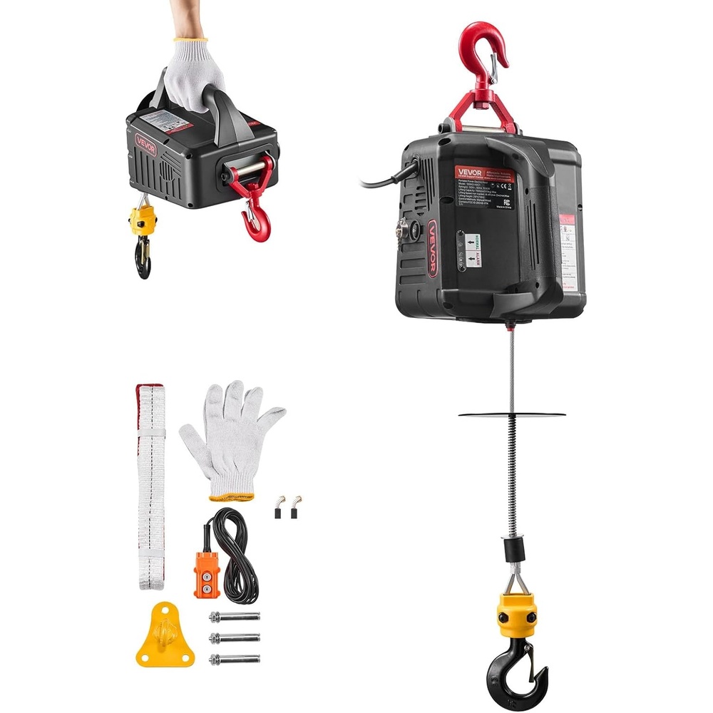 image:imageVEVOR 2in1 Electric Hoist Winch 660 lbs Capacity 1500W Portable Power Winch Crane 984 ft Lifting Height 62 ftmin with Wired and Wireless Remote Control for Factory Warehouss Garage1100 lbs 25 ft