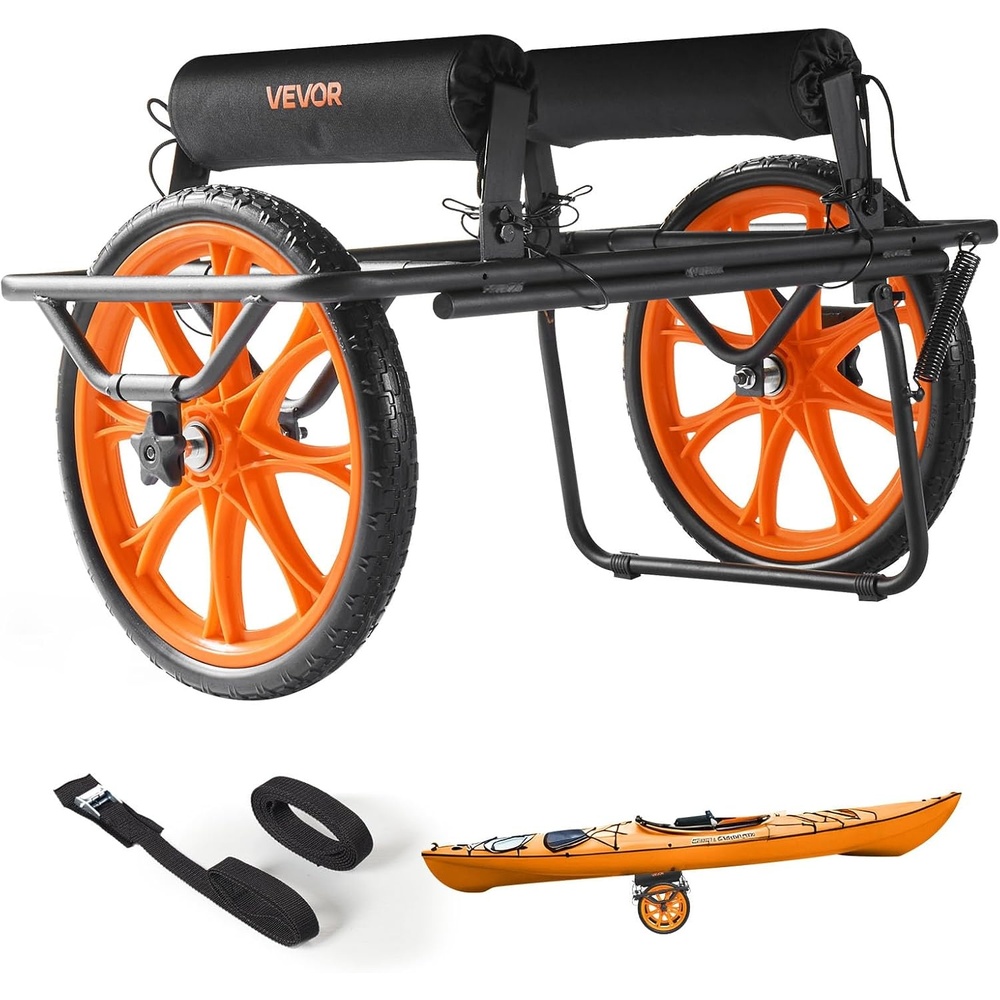 image:imageVEVOR 300lbs Kayak Cart AllTerrain Super Duty Trolley Cart Canoe Cart Dolly with 15inch NoFlat Solid Rubber Tires and Kickstand Quickly Assembles amp Disassembles for Kayaks Canoes Paddleboards