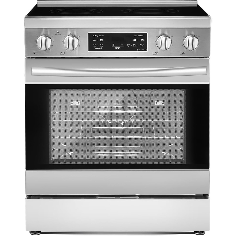 image:imageVEVOR 30in Electric Range Oven 48Cu Ft Capacity Compact Freestanding Oven Stainless Steel Kitchen Stove with 5 Burners SelfCleaning Air Fry Easy Reach Racks Storage DrawerNo Power CordSilver