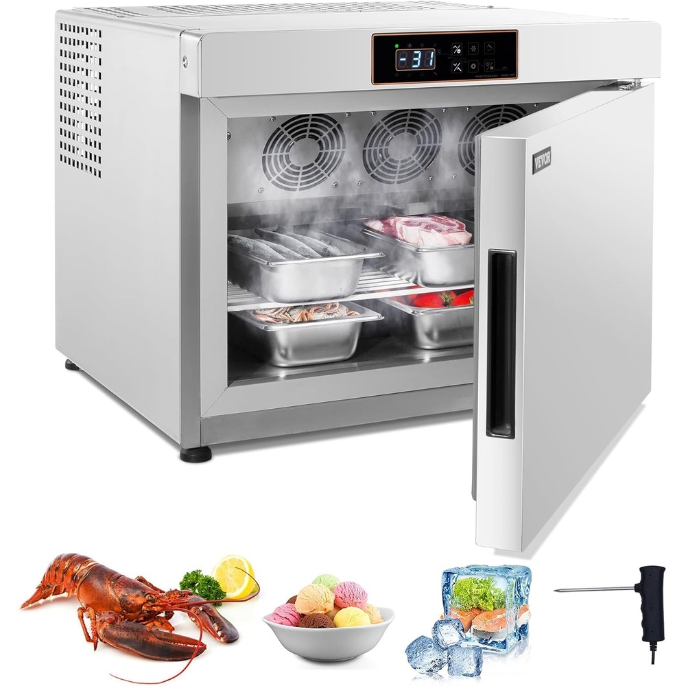 image:imageVEVOR 32L Blast Freezer 4 Trays Commercial Freezers Flashlt3168Fgt Mini Countertop Shock Frozen for Home 360 Fan Cooling Batch Freeze 304 Stainless Steel Blast Chiller for Seafood Ice Cream32L