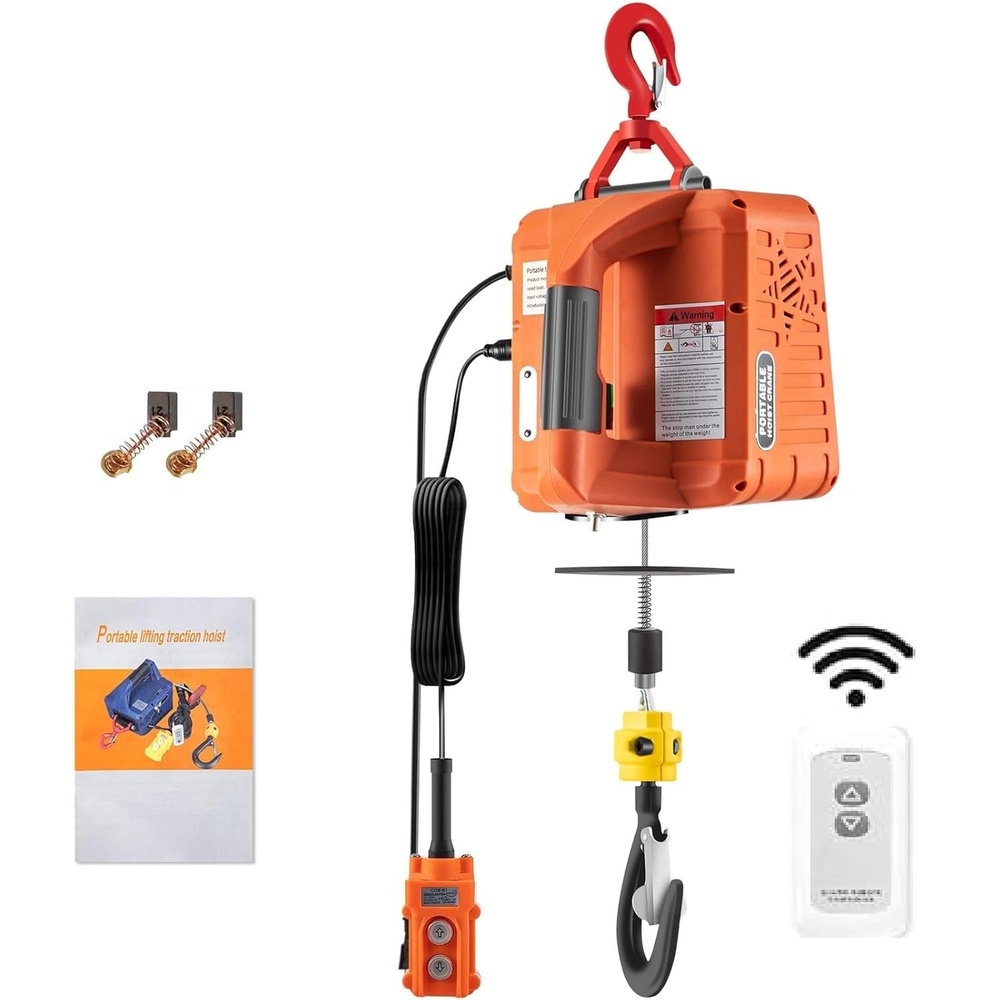 image:imageVEVOR 3in1 Electric Hoist Winch 1100lbs 1500W Portable Power Winch Crane 110V120V 229 ft Lifting Height 13 ftmin with Manual Wired and Wireless Remote Control Overload ProtectionOrange