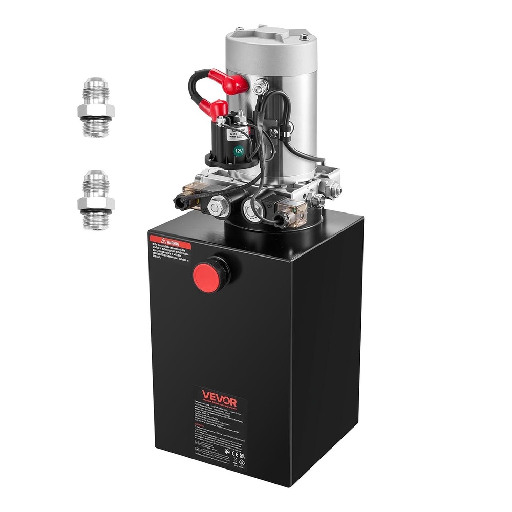 image:imageVEVOR 4 Quart Hydraulic Power Unit Double Acting Dump Trailer Pump 3200 PSI Max Relief Pressure amp 091 GPM Flow Rate DC 12V Hydraulic Pump with Metal Reservoir for Dump Trailer Car Lifting Black12 Quart