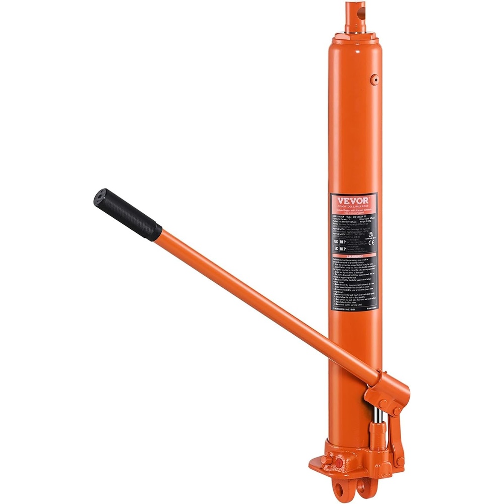 image:imageVEVOR 4 Ton Hydraulic Long Ram Jack Cherry Picker Ram with Single Piston Pump Manual Engine Hoist Cylinder with Handle and Flat Base for Garage amp Engine Lifting RedOrange