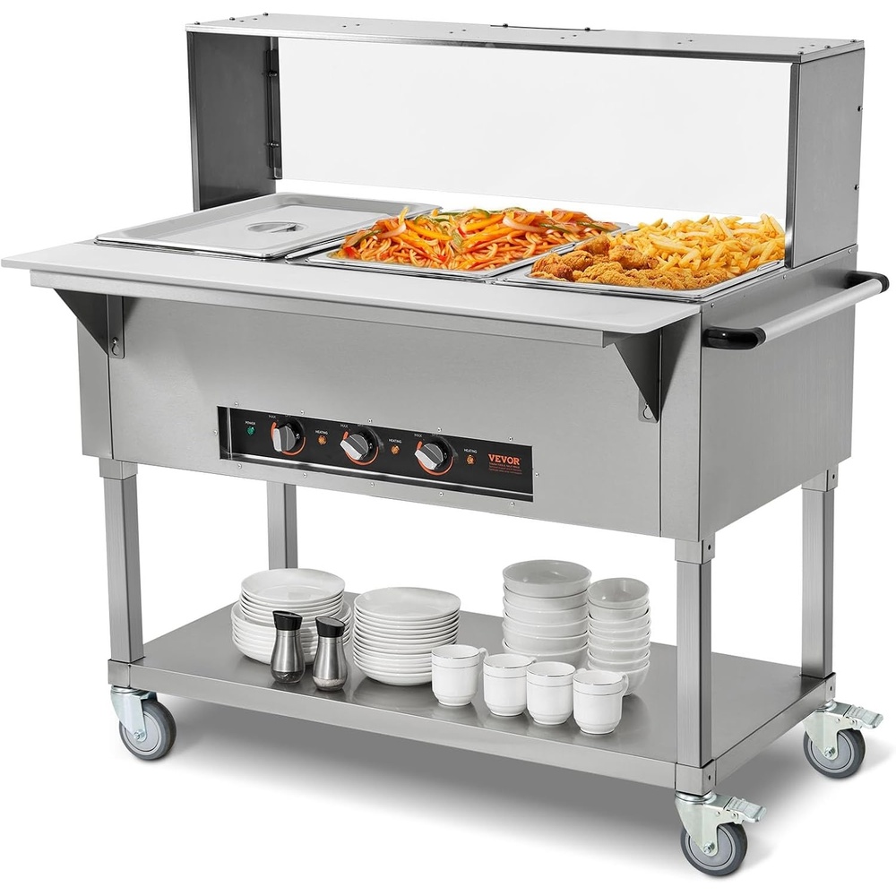 image:imageVEVOR 5Pan Commercial Food Warmer 5 x 206QT Electric Steam Table 3750W Professional Buffet Catering Food Warmer with Acrylic Sneeze Guard Food Grade Stainless Steel Server for Party Restaurant3Pan72QT