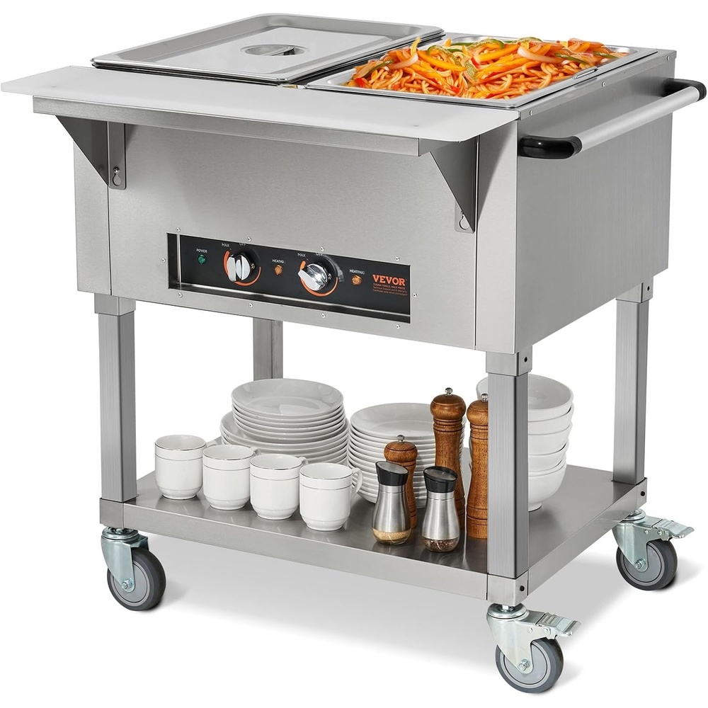image:imageVEVOR 5Pan Commercial Food Warmer 5 x 206QT Electric Steam Table 3750W Professional Buffet Catering Food Warmer with Acrylic Sneeze Guard Food Grade Stainless Steel Server for Party Restaurant2Pan