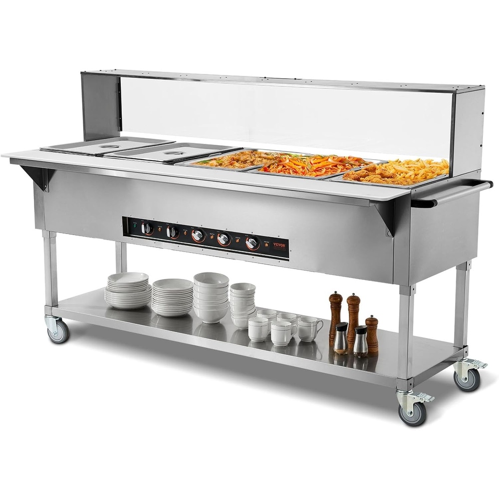 image:imageVEVOR 5Pan Commercial Food Warmer 5 x 206QT Electric Steam Table 3750W Professional Buffet Catering Food Warmer with Acrylic Sneeze Guard Food Grade Stainless Steel Server for Party Restaurant5Pan120QT
