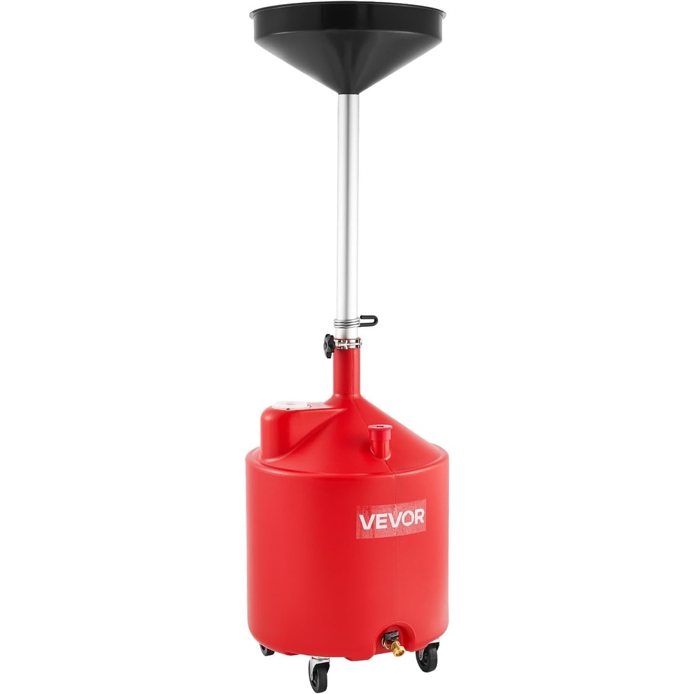 image:imageVEVOR 8 Gallon Waste Oil Drain Tank Industrial Fluid Drain Tank with Adjustable Funnel Height Portable Oil Drainer with Wheels Fluid Fuel Transfer Drainage for Auto Repair Shops Garages Red18 Gallon
