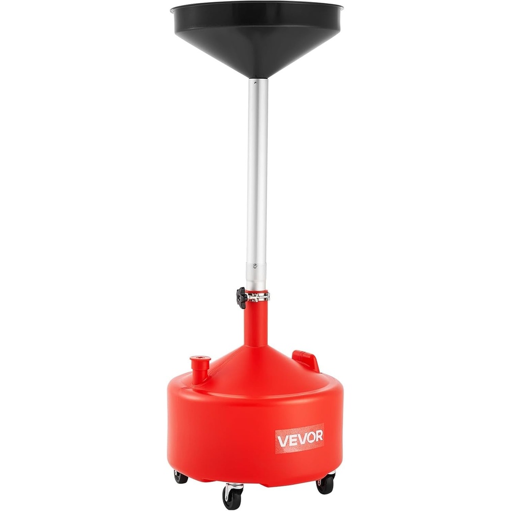 image:imageVEVOR 8 Gallon Waste Oil Drain Tank Industrial Fluid Drain Tank with Adjustable Funnel Height Portable Oil Drainer with Wheels Fluid Fuel Transfer Drainage for Auto Repair Shops Garages Red8 Gallon