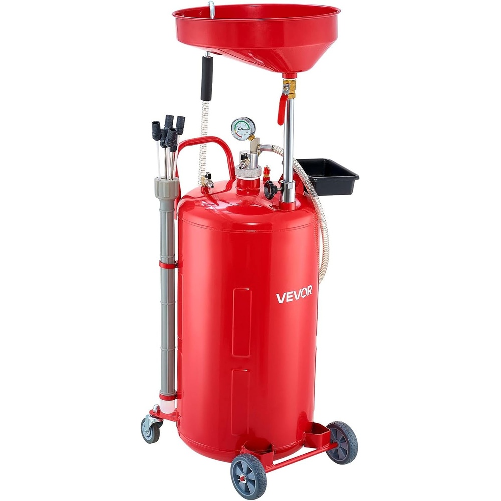 image:imageVEVOR 8 Gallon Waste Oil Drain Tank Industrial Fluid Drain Tank with Adjustable Funnel Height Portable Oil Drainer with Wheels amp Toolbox Fluid Fuel Transfer Drainage for Auto Repair Shops Red201 x 201 x 661 in