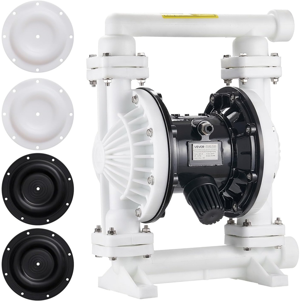 image:imageVEVOR Air Operated Double Diaphragm Pump 44 GPM 112 inch Inlet amp Outlet Pneumatic Waste Oil Transfer Pump Max 100 PSI Polypropylene Body AirOperated for Diesel Grease Kerosene Gasoline1inch 25GPM Polypropylene