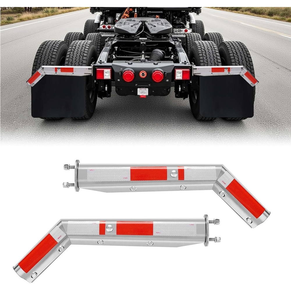 image:imageVEVOR Angled Spring Loaded Mud Flap Hangers 118 Bolt Spacing Mudflap Hangers for Semi Trucks 1 Pair Heavy Duty Semi Truck Mud Flap Hanger Set with Reflective Strips Black212
