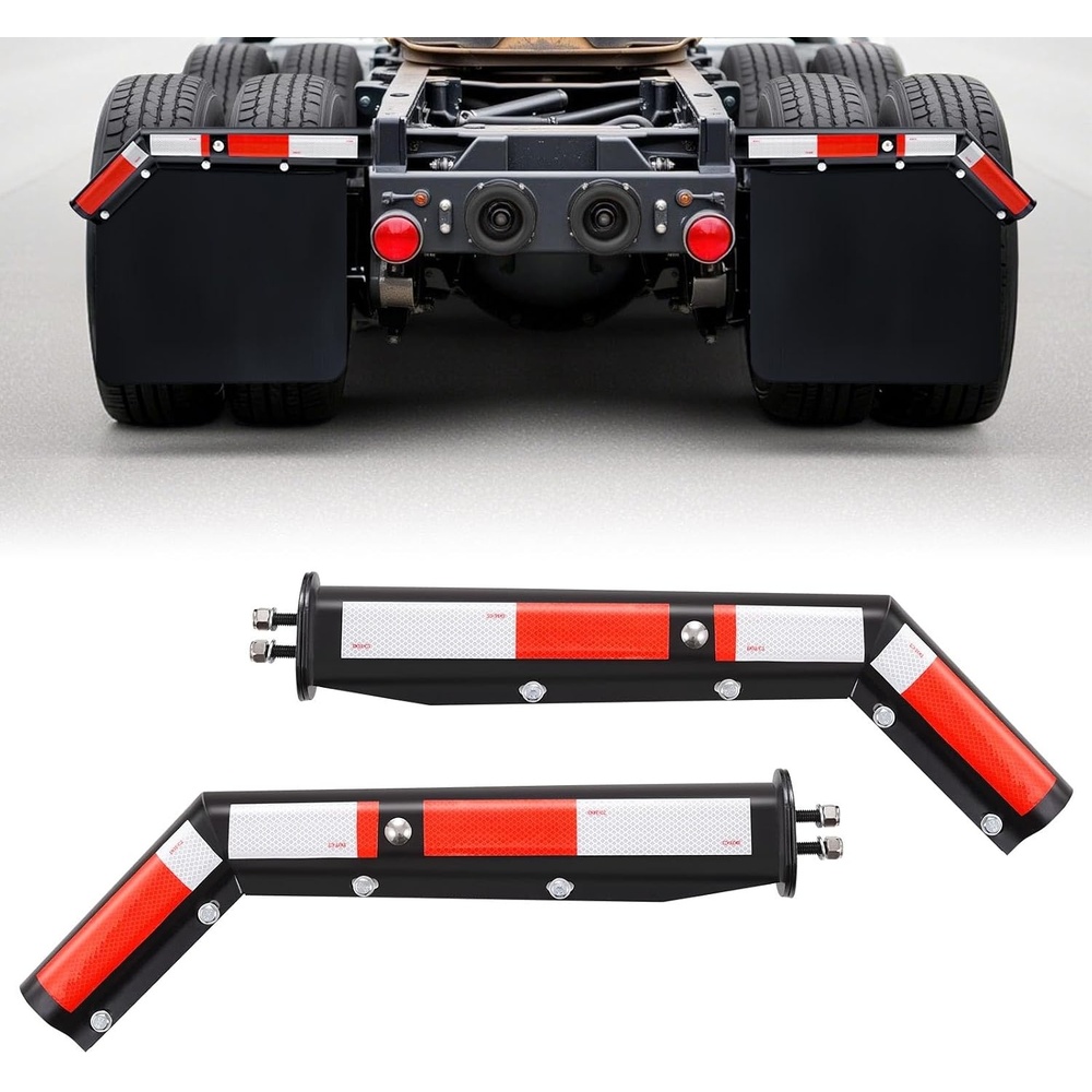 image:imageVEVOR Angled Spring Loaded Mud Flap Hangers 118 Bolt Spacing Mudflap Hangers for Semi Trucks 1 Pair Heavy Duty Semi Truck Mud Flap Hanger Set with Reflective Strips Black118