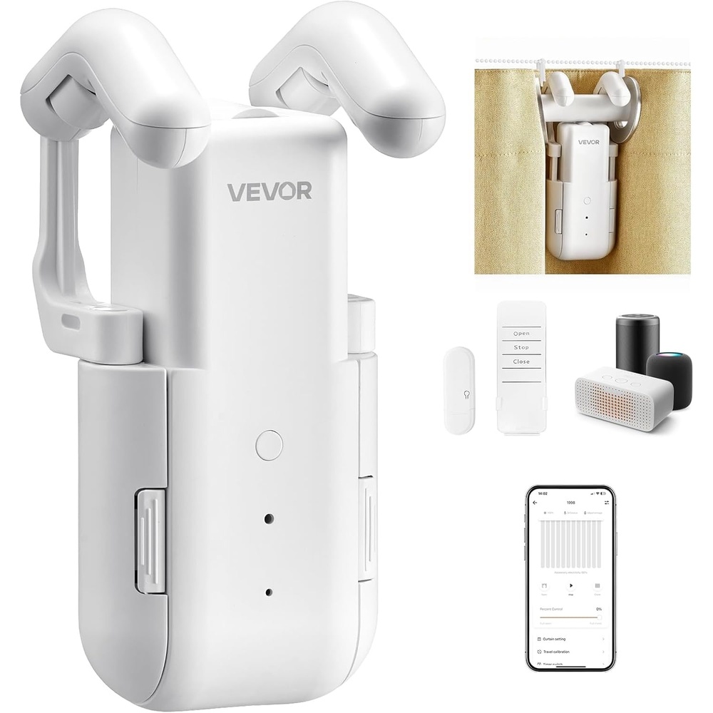 image:imageVEVOR Automatic Curtain Opener APP and Remote Control Hub Included Electric Smart Curtain Opener Compatible with Alexa and Google Home Timed Opening and Closing for UshapedIshaped RailsFor Roman Rod With Gateway