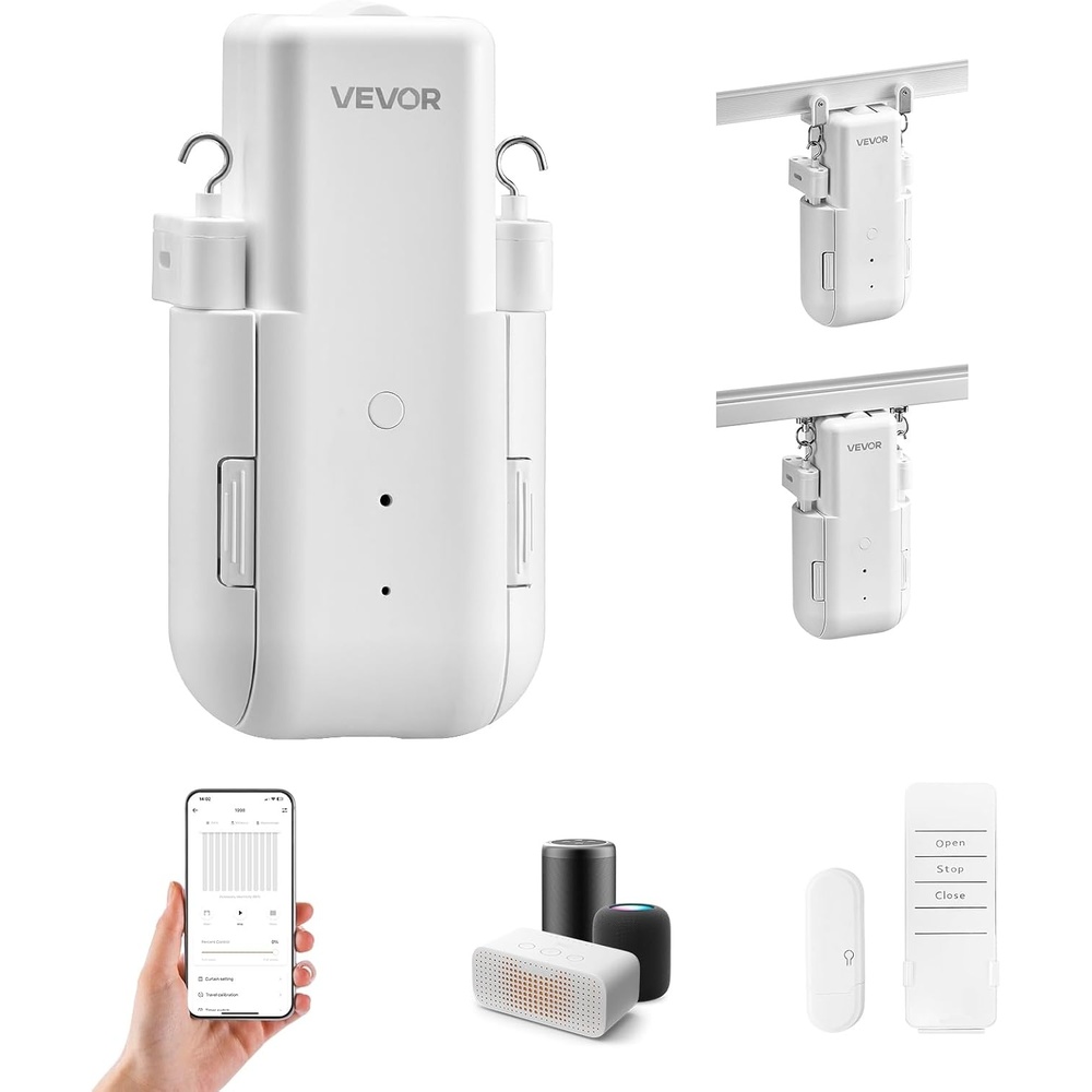 image:imageVEVOR Automatic Curtain Opener APP and Remote Control Hub Included Electric Smart Curtain Opener Compatible with Alexa and Google Home Timed Opening and Closing for UshapedIshaped RailsFor TU Tracks With Gateway