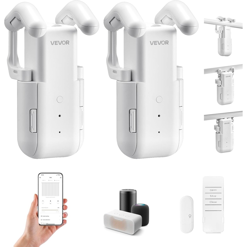 image:imageVEVOR Automatic Curtain Opener APP and Remote Control Hub Included Electric Smart Curtain Opener Compatible with Alexa and Google Home Timed Opening and Closing for UshapedIshaped RailsFor Roman TU Tracks With Gateway
