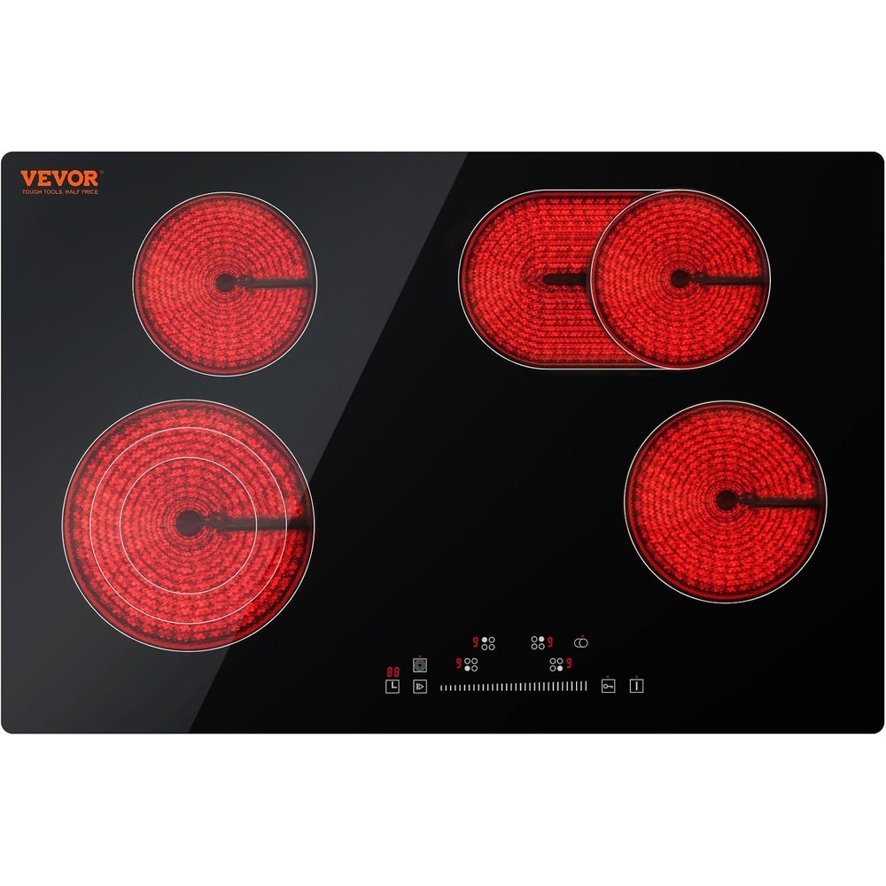 image:imageVEVOR Built in Electric Stove Top 12 inch 2 Burners 240V Glass Radiant Cooktop with Sensor Touch Control Timer amp Child Lock Included 9 Power Levels for Simmer Steam Slow Cook Fry30 IN4 BurnerTouch Control