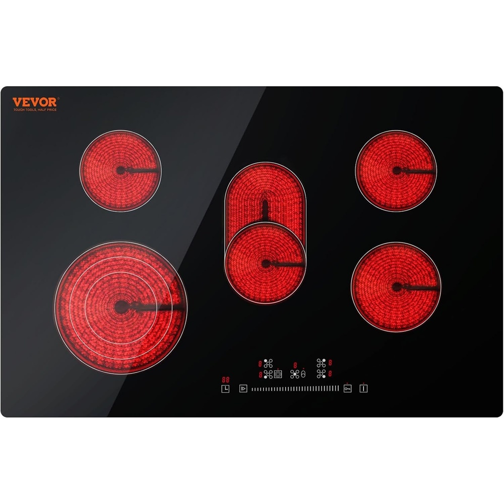 image:imageVEVOR Built in Electric Stove Top 12 inch 2 Burners 240V Glass Radiant Cooktop with Sensor Touch Control Timer amp Child Lock Included 9 Power Levels for Simmer Steam Slow Cook Fry30 IN5 BurnerTouch Control