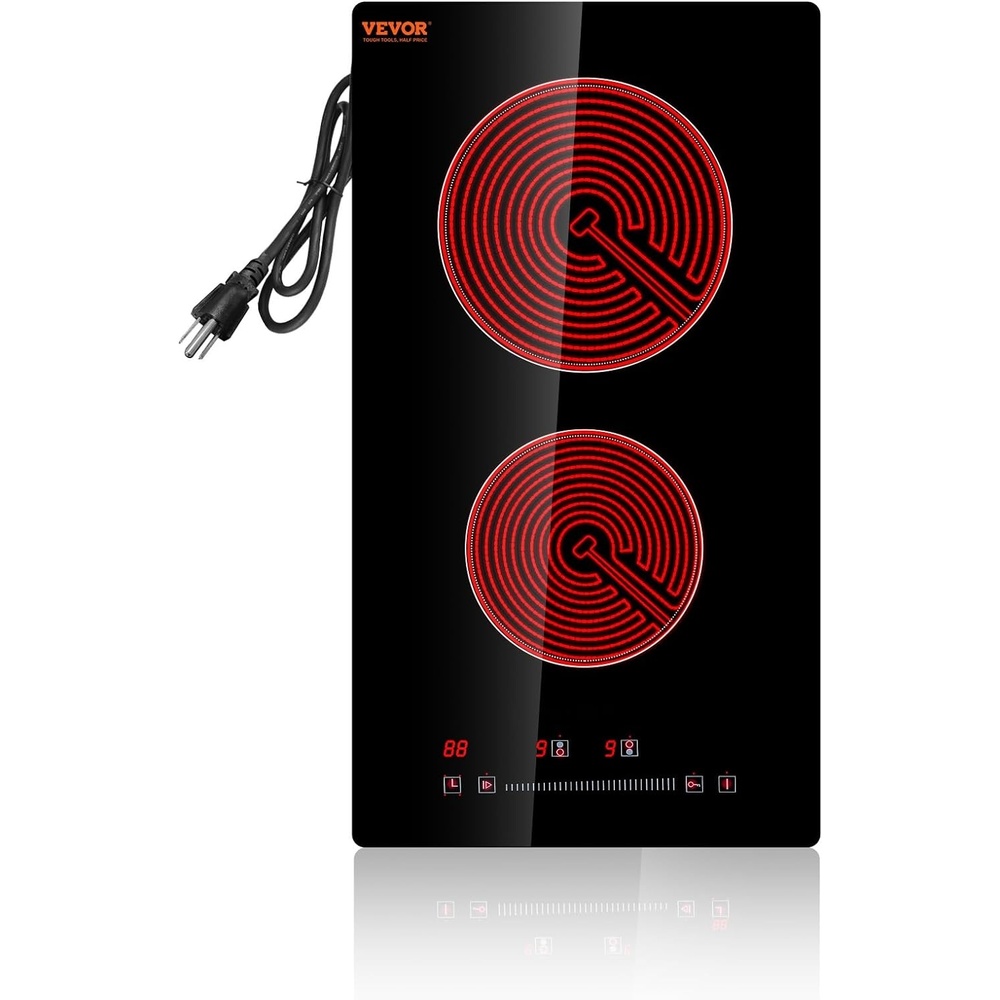 image:imageVEVOR Built in Electric Stove Top 12 inch 2 Burners 240V Glass Radiant Cooktop with Sensor Touch Control Timer amp Child Lock Included 9 Power Levels for Simmer Steam Slow Cook Fry12 IN2 BurnerTouch Control