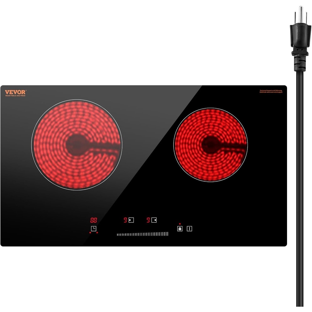 image:imageVEVOR Built in Electric Stove Top 12 inch 2 Burners 240V Glass Radiant Cooktop with Sensor Touch Control Timer amp Child Lock Included 9 Power Levels for Simmer Steam Slow Cook Fry24 IN2 BurnerTouch Control
