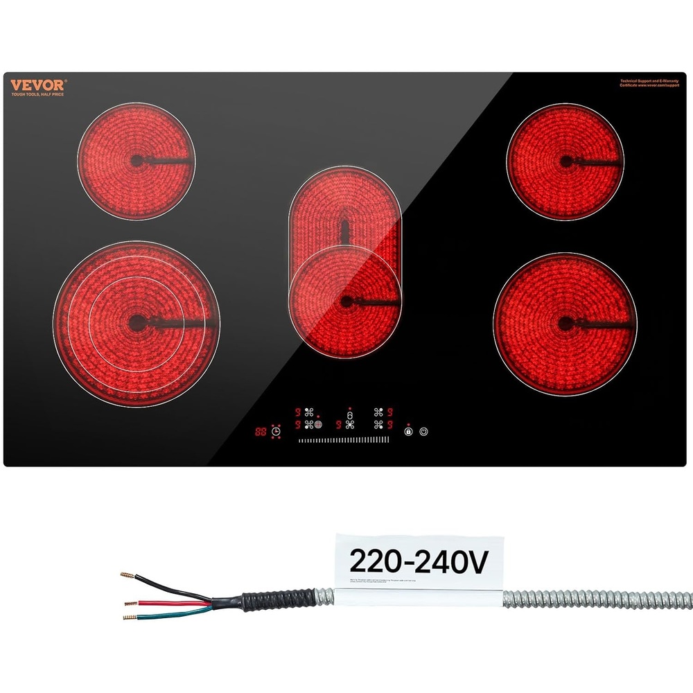 image:imageVEVOR Built in Electric Stove Top 12 inch 2 Burners 240V Glass Radiant Cooktop with Sensor Touch Control Timer amp Child Lock Included 9 Power Levels for Simmer Steam Slow Cook Fry36 IN5 BurnerTouch Control