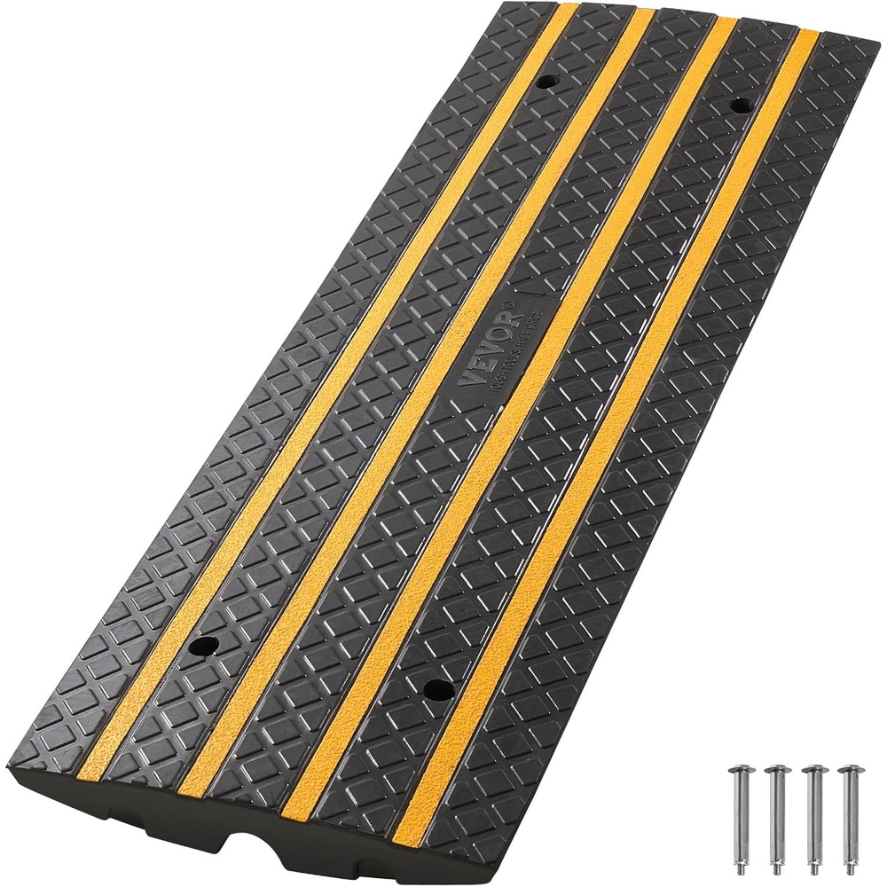 image:imageVEVOR Car Driveway Rubber Curb Ramp 1 Pack 4FT Long Heavy Duty Low Profile Slope Ramps 26 Rise 33069 lbs Load Capacity Reflective Safety Strips for Vehicles RVs and Wheelchairs488inchLong 1 Pack